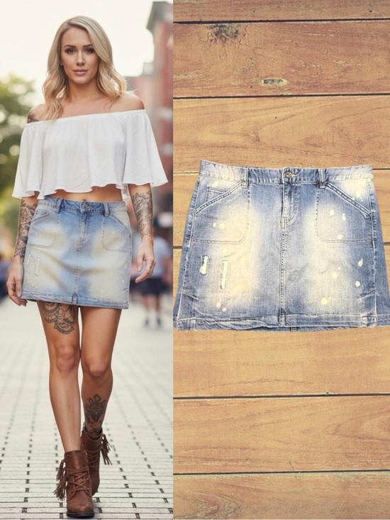Calvin Klein Dresses & Skirts - Calvin Klein Denim Distressed Mini Skirt Size 14